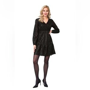 Black Metallic Long Sleeve Dress